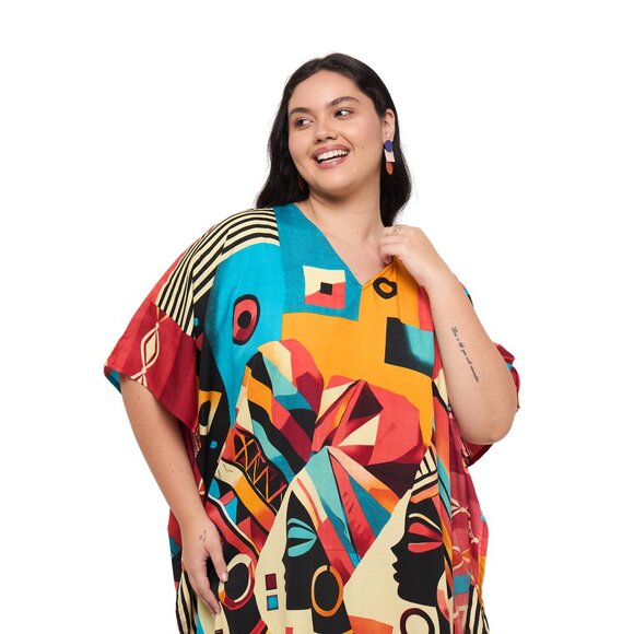 Gypsie Blu Lady Tribal Printed Caftan Dress Polyester Dubai Maxi Gown Dresses - Picture 6 of 9